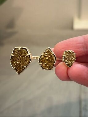 NWOT Kendra Scott Naomi Gold Druzy Triple-Cluster Ring